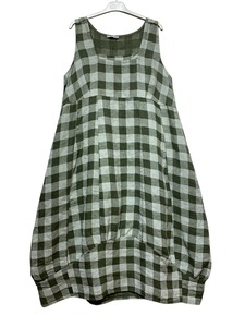 Colette Italian Made Linen Sleeveless Gingham Maxi Dress ~ Khaki