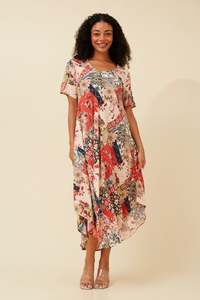 Caroline Morgan Patchwork Print Maxi Dress ~ Beige