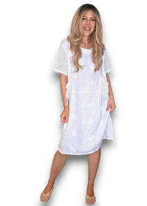 Italian Made Linen Cotton Clothing: Helga May Linen C'est La Vie Easy Dress ~ White