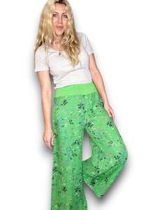 HELGA MAY Italian Linen Wide Leg Pants Wild Garden ~ Green