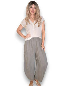 HELGA MAY Plain Barrel Leg Linen Pants ~ Mocha