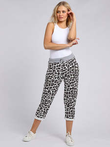 Italian Stretch Cotton Trousers ~ Leopard Print on White