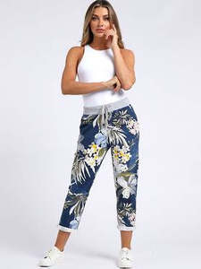 Italian Stretch Cotton Trousers ~ Tropical Dark Blue