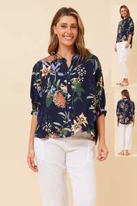 Caroline Morgan Viscose Print Top ~ Navy Garden