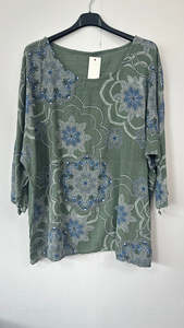 Italian Made Cotton Top Mandala ~ Khaki Sz 8-18