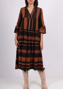 Colette Cotton Stripe Dress ~ Brown/Rust