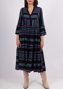 Colette Cotton Stripe Dress ~ Black/Teal
