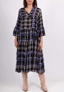 Colette Cotton Check Dress ~ Black/Purple