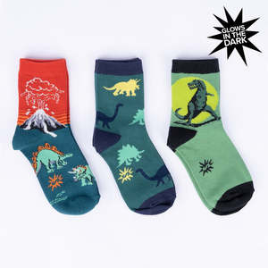Socks For The Kids: Dinosaur Days (Glow in the Dark) 3-Pack Kids Crew Socks ~ Sock it to Me ~ Two Sizes