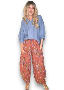 HELGA MAY Wild Daisy Barrel Linen Pants ~ Brick