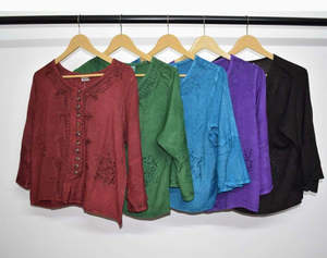 Embroidered 3/4 Sleeve Top in 100% Rayon ~ Black