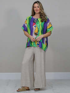 Italian Made Linen/Viscose Blend Geo Faces Top ~ Purple