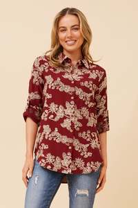 Caroline Morgan Viscose Print Top ~ Burgundy Dream