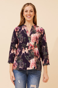 Caroline Morgan Viscose Print Top ~ Navy Bloom