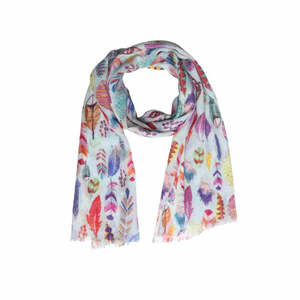 Gorgeous Scarves: Feather Print on Turquoise Cotton/Modal Designer Scarf