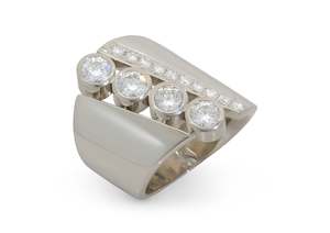 Custom Classic Designs: Custom Diamond Asymmetric Wide Ring, White Gold