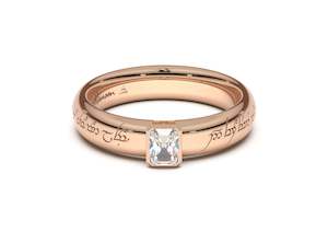 Emerald Cut Elegant Elvish Engagement Ring, Red Gold