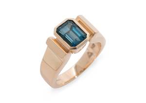 Hourglass: Emerald cut Gemstone Ring, Red Gold