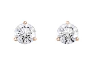 Three Prong Diamond Studs, Red Gold