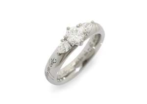 3 Stone Elvish Engagement Ring, Platinum