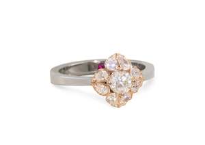 Custom Designs Bridal: Diamond Flower Ring, White & Red Gold