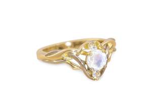 Custom Designs Bridal: Rainbow Moonstone Elvish Engagement Ring, Yellow & White Gold