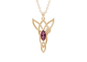 Marquise Gemstone Elvish Woodland Pendant, Red Gold