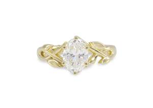 J3342 1.5-carat Oval Solitaire Vine Engagement Ring, Yellow Gold