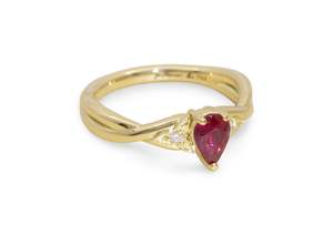 Custom Designs Bridal: Delicate Ruby Engagement Ring, Yellow Gold