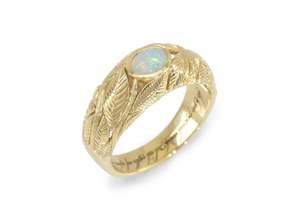 Custom Designs Bridal: Opal Leaf Ring, Yellow Gold