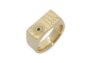 Topographical Map Signet Ring, Yellow Gold