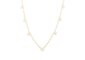 Station Necklace with Heart and Round Diamonds, 18ct Yellow Gold, J3070