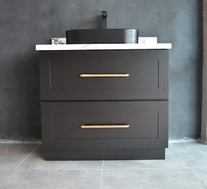 Products: Black Freestanding Vanity 900mm with Drawers - Jerry Kitchen & Bath