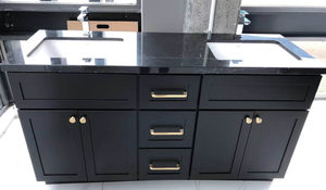 Products: Black Freestanding Vanity 1500mm Black Marble Top - Solid Wood - Jerry Kitchen & Bath