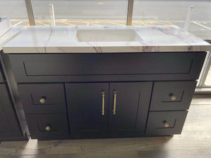 Products: Black Freestanding Vanity 1200mm – Solid Wood with 36mm Stone Top & Shaker Styles - Jerry Kitchen & Bath