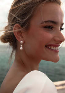 Wedding Accessories: LUCIA PEARL DROP EARRINGS SILVER