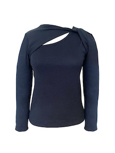 Blouses: Knot So Fast Rib Knit Top - Navy