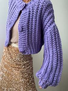 Chunky Knit Crop Cardigan Purple