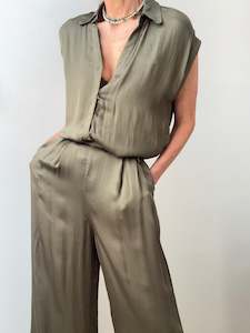 Shirts: Lola Casademunt Satin Shirt Khaki