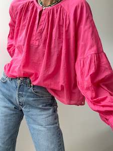 Shirts: Voile Cotton Drop Shoulder Blouse Pink
