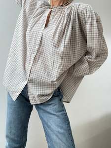 Organic Cotton Almond Check Shirt Ecru
