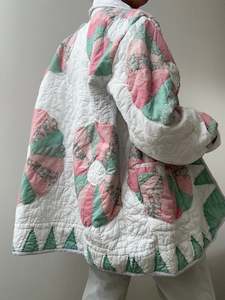 Upcycled: Upcycled Quilt Jacket Pink & Green Flower