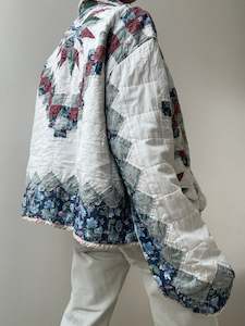 Upcycled Quilt Jacket Blue Flower