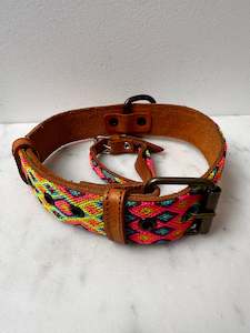 Dog Collars: Huichol Embroidered Wide Dog Collar L3