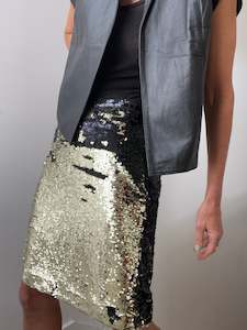 Ganni: Ganni Sequin Skirt Black and Gold