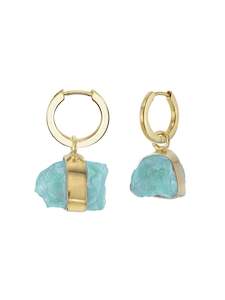 Tiger Frame - Mini Rough Gem Earrings Apatite Gold