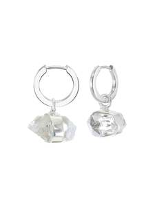 Tiger Frame - Mini Rough Gem Earrings Diamond Quartz Silver