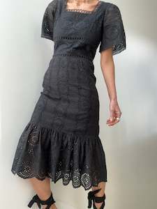 Sea Ny: Sea NY Square Neck Cotton Lace Dress Black
