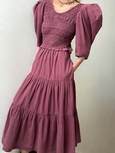 Sea NY Layered Shirred Midi Dress Maroon