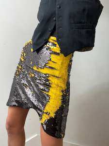 Clearance: Ganni Sequin Mini Skirt Yellow Black